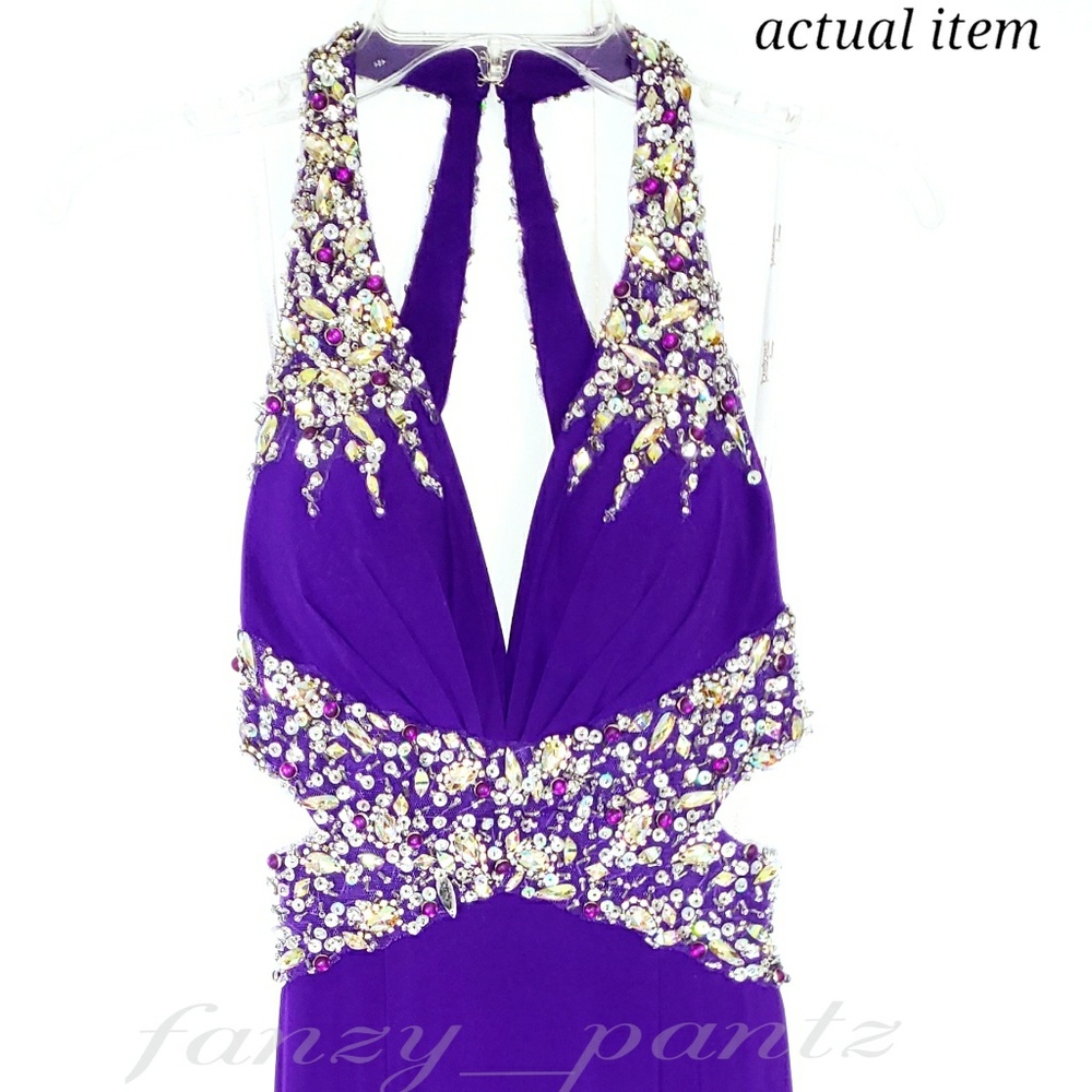 Tony Bowls prom dress cut out rhinestone purple 0 - Picture 5 of 7